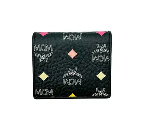 Pre-owned MCM Coated Canvas Small Leather Goods Brown Spectrum Diamond Rainbow Logo Visetos ID Wallet