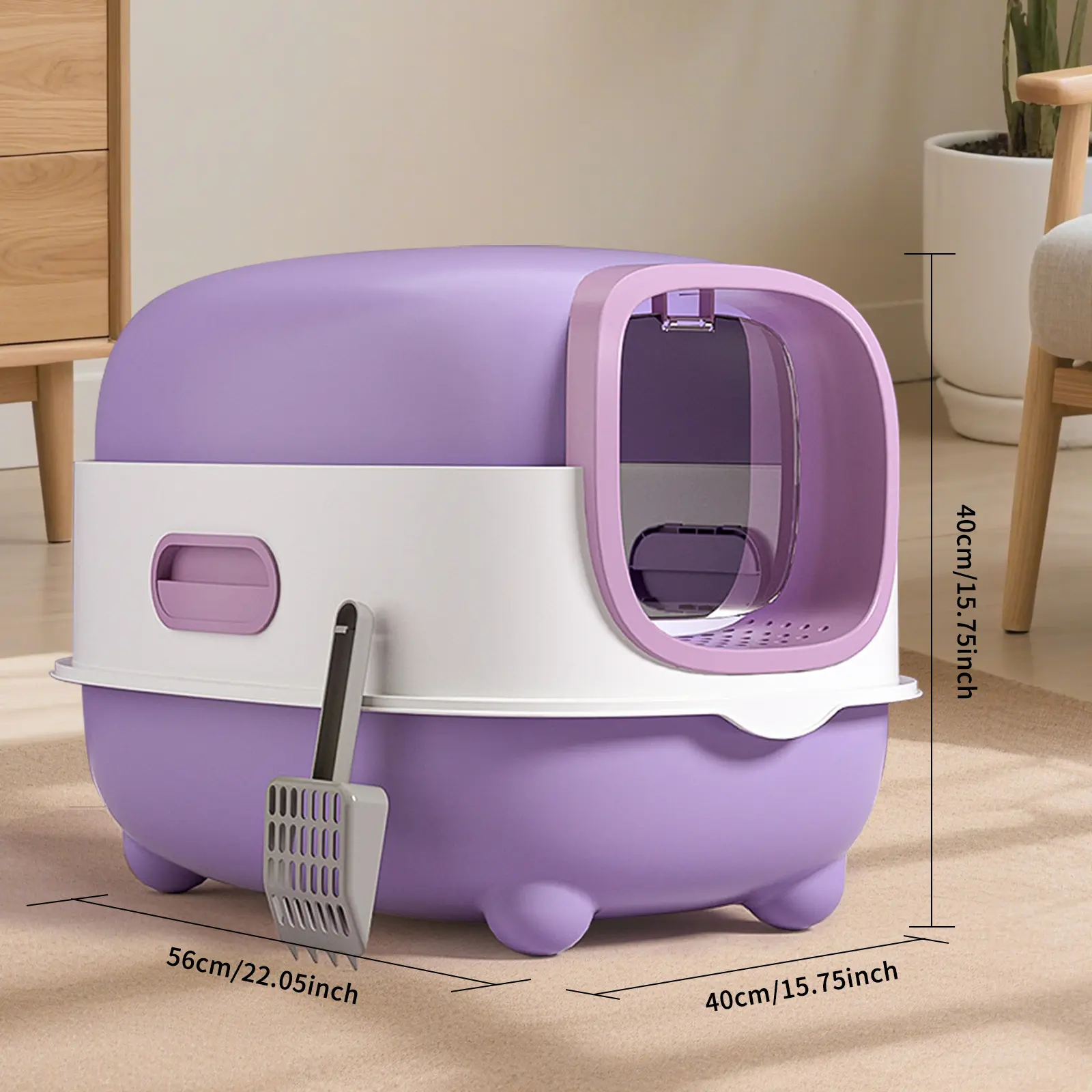 Large clumping cat litter box, odor control, fully enclosed design, recycled paper material, universal size, anti-tracking, no California Proposition 65 warning, litter box