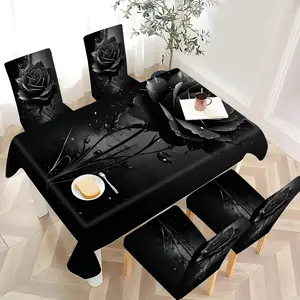 2/4/6/5/7 pieces of fashionable and high-end Dining Chair Slipcover and tablecloth sets, thickened chair cover and tablecloth sets (1 tablecloth + 4 chair covers or 1 tablecloth + 6 chair covers), easy to care for, reusable, for home decoration