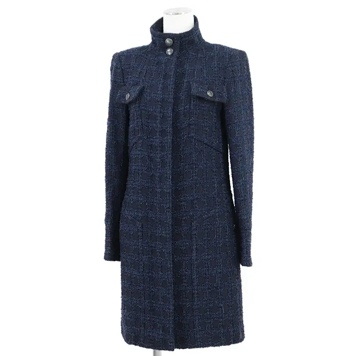 Pre-owned CHANEL Tweed Small Leather Goods Long Coat
