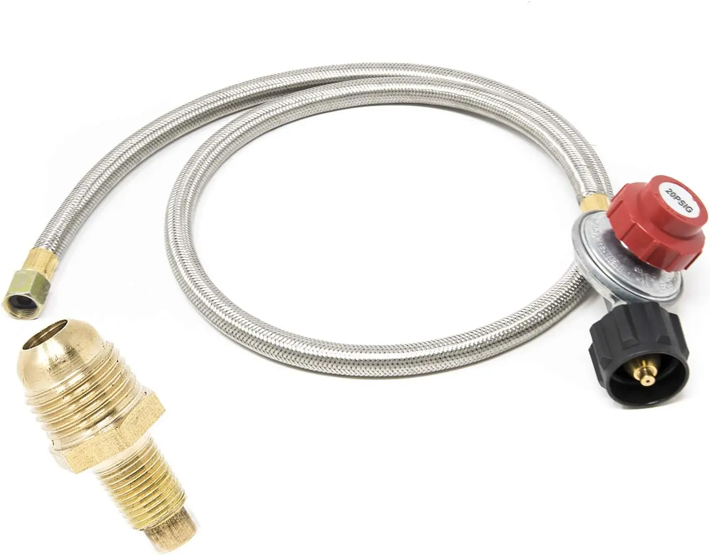 GasOne 2113+50105 4 ft Regulator and Propane Brass Orifice, Steel Braided Hose, Outdoor Cooking