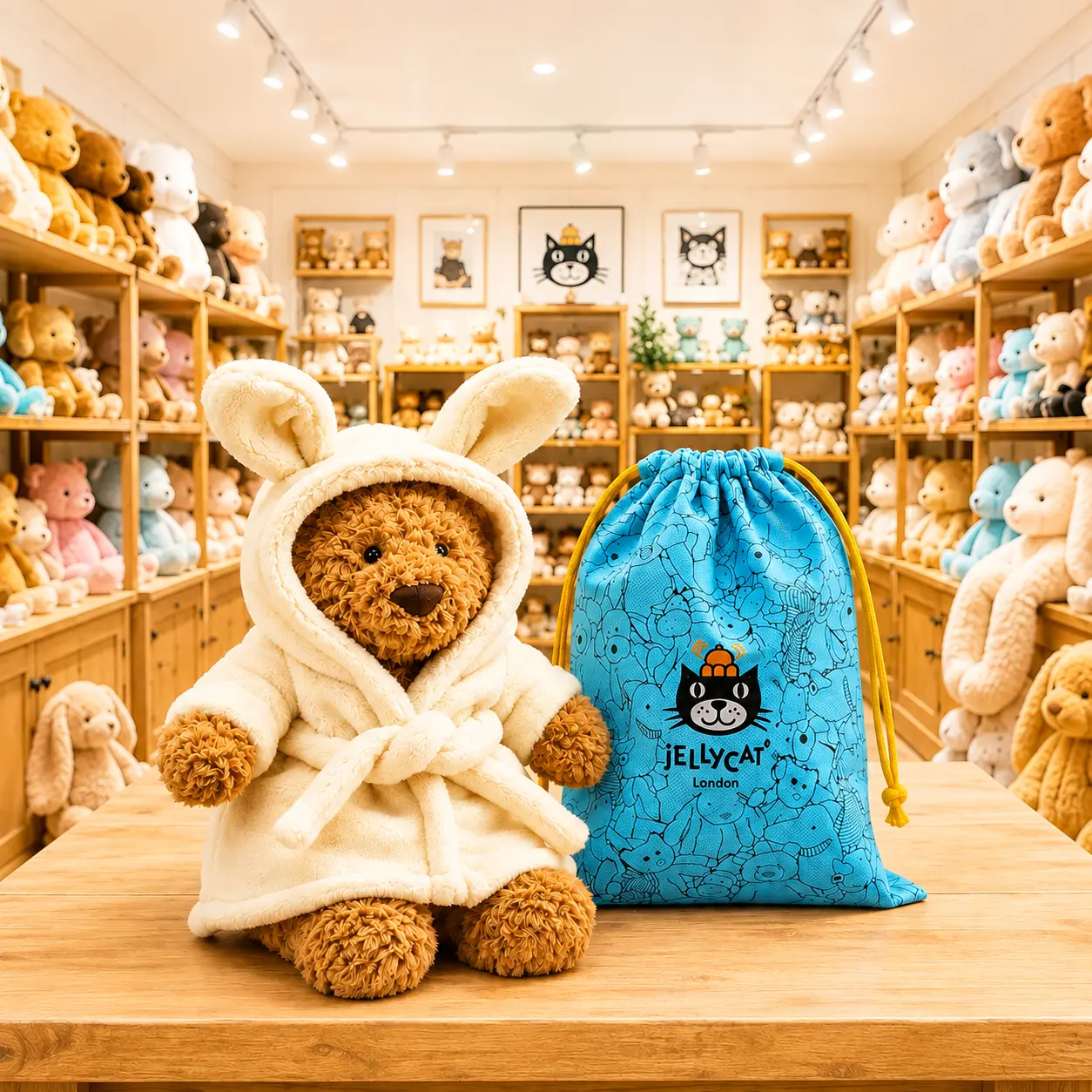 Jellycat Cute Bartholomew Bear Bathrobe Plush Toy – Soft Brown Teddy Bear with Bunny Ear Robe, Cozy Gift for Kids & Collectors