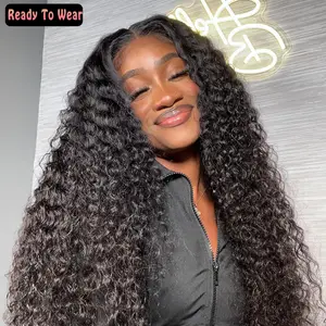 BLING HAIR 6x4 5x5 Water Wave Pre Bleached Knots Wear Go Glueless Wig Pre Cut 7x5 9X6 Deep Wave Ready To Wear HD Lace Closure Human Hair Wigs 13x4 13x6 Transparent Lace Front Wig with Drawstring