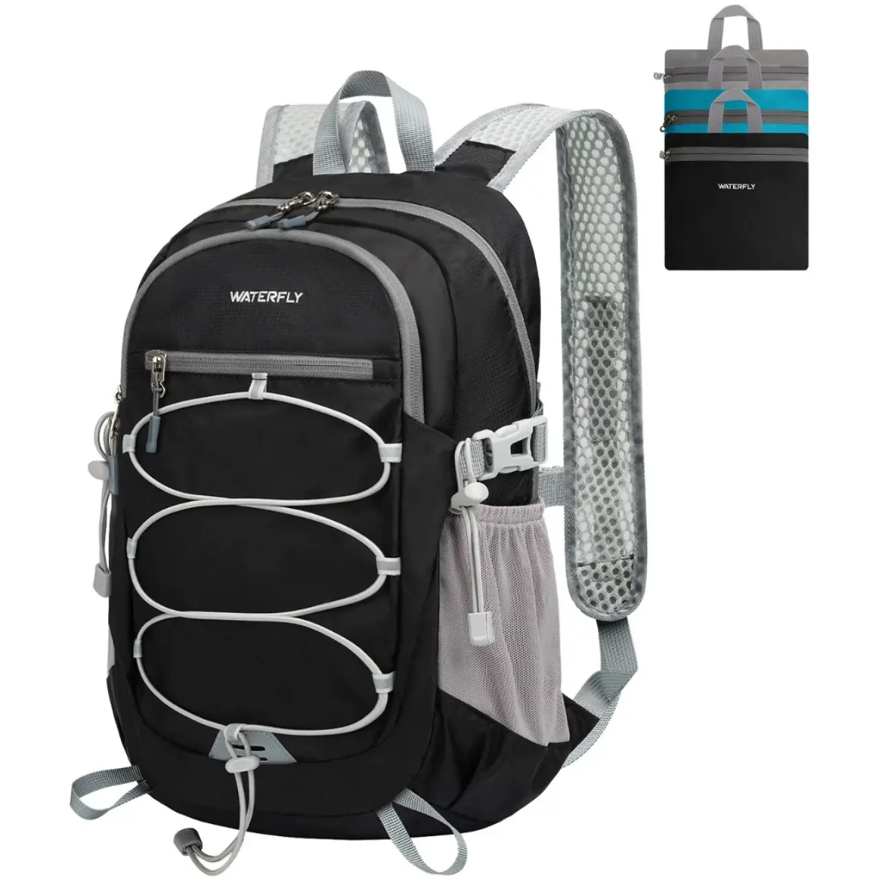 WATERFLY Small Lightweight Packable Backpack: 15L Mini Ultra Light Foldable Travel Daypack with Breathable Shoulder Strap Outdoor Hiking Camping Day Pack for Women Men