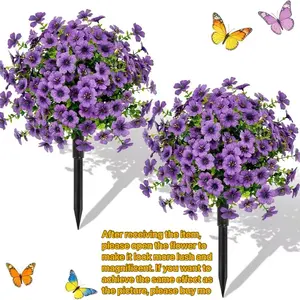 Bright [Purple  ] Artificial Outdoor Decorative Faux Flowers with Stakes (2 Pack) | UV Protected Realistic Bushes for Instant Yard Makeover | Artificial Flower Arrangements
