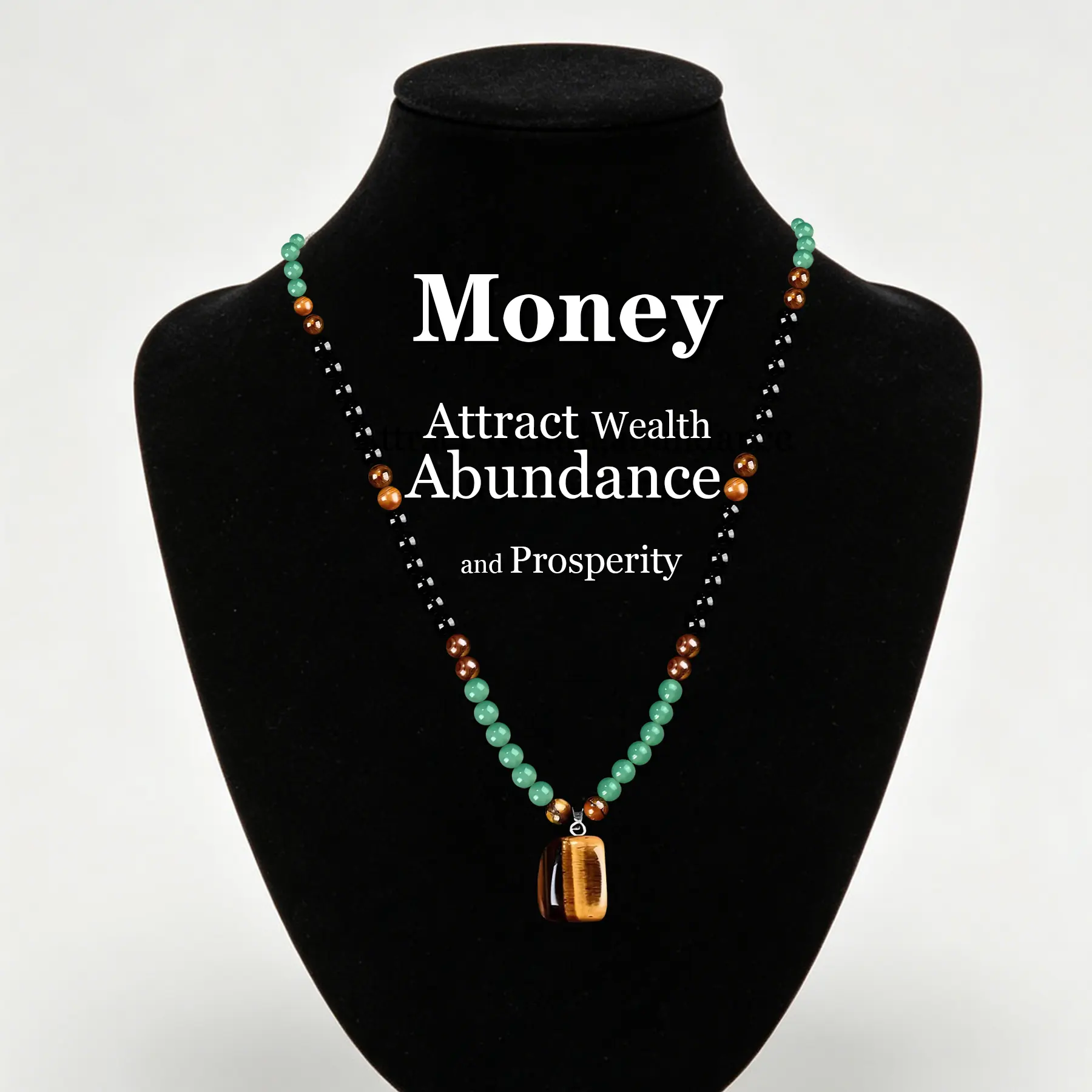 TimeCrest Money Attraction Necklace With GreenAventurine & Tiger Eye  Pendant Healing Crystal Stone ，Anniversary, Vacation &Theme Parties Jewelry Charms Abundance Crystal bracelet，Long Chain，Sweater chain，Ideal Gift Jewelry for Men and Women