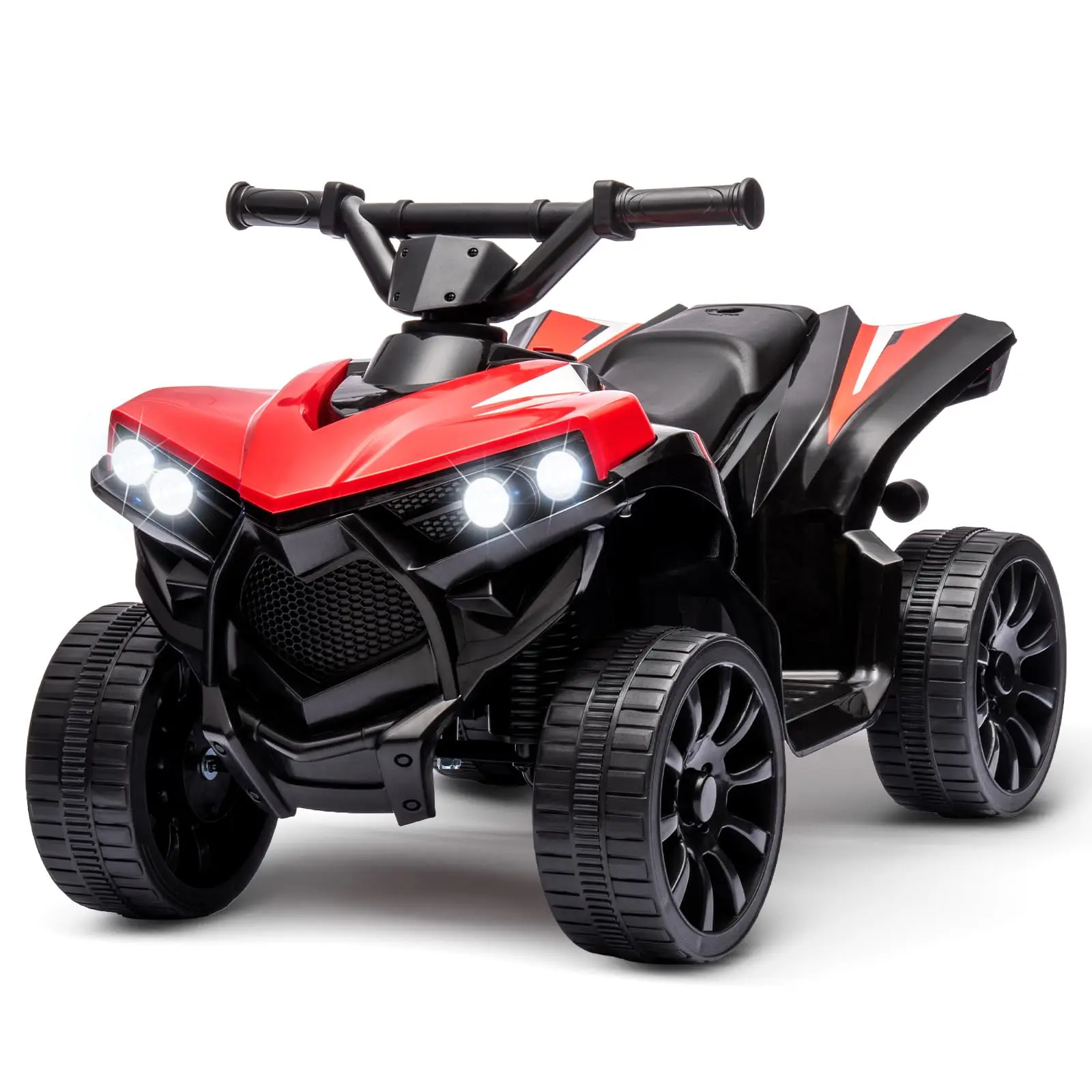 Red Kids 6V Battery-Powered Electric ATV 4 Wheeler Ride-On Bulldozer Toy Rechargeable Car, 1.8MPH Max Speed, Wear-Resistant Wheels, Music Function, Foot Pedal, Headlights, PP Plastic, for Toddlers' Outdoor Play