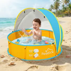Peradix Paddling Pool for Kids & Pets Infant Ball Pit Tent, Portable Baby Beach Tent, 4-in-1 Pop Up Pool Tent with UPF 50+ Canopy & Mosquito Net, Indoor/Outdoor Playpen Foldable Toys for Child Summer