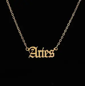 Aries Zodiac Name Necklace for Women Men, 12 Zodiac Signs Minimalist Astrology Pendant, Stainless Steel Jewelry Birthday Gift for Couples Friends