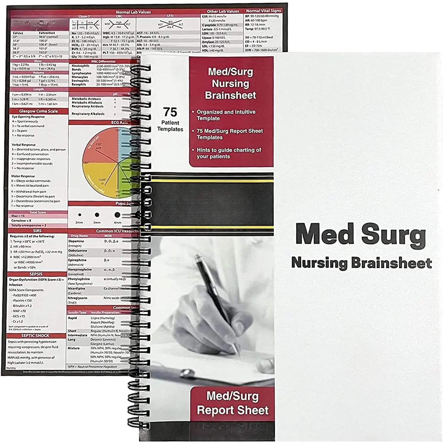 ICU Med/Surg Report Sheet Notebook for Nurses & CNAs - 75 Templates, 75 Sheets, Intuitive Layout, Free Text Notes, 75 Med/Surg Report Sheet Templates