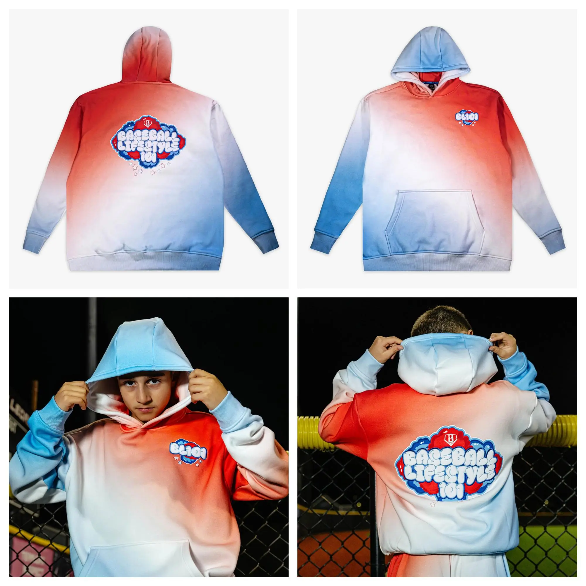 Baseball Lifestyle 101 -  Cotton Candy Set - USA vibes - Casual Hoodie and Sweetshorts | Youth & Adult Sizes