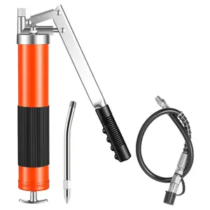 【fathersdaygift】VEVOR Grease Gun10000 PSI High PressureHeavy Duty Pistol Grip Grease Gun Kit with 14 oz CapacityIncludes 18-Inch Flex Hose1 Extension Rigid Pipe and 1 Sharp Type Nozzle for AutomotiveMarine