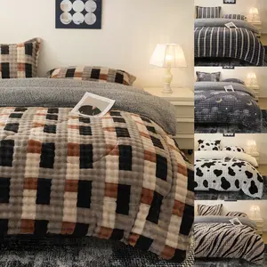 Twin XL Flannel Sherpa Comforter Set 3-Piece, Ultra Soft Warm Reversible Plush Bedding Comforter with 2 Pillow Shams, Thickened Fleece Insulating Quilt, All Season Cozy Bedding for Dorm Bedroom, Machine Washable Holiday Gift Decorative