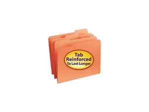 Smead 12534 File Folders, 1/3 Cut, Reinforced Top Tab, Letter, Orange, 100/Box