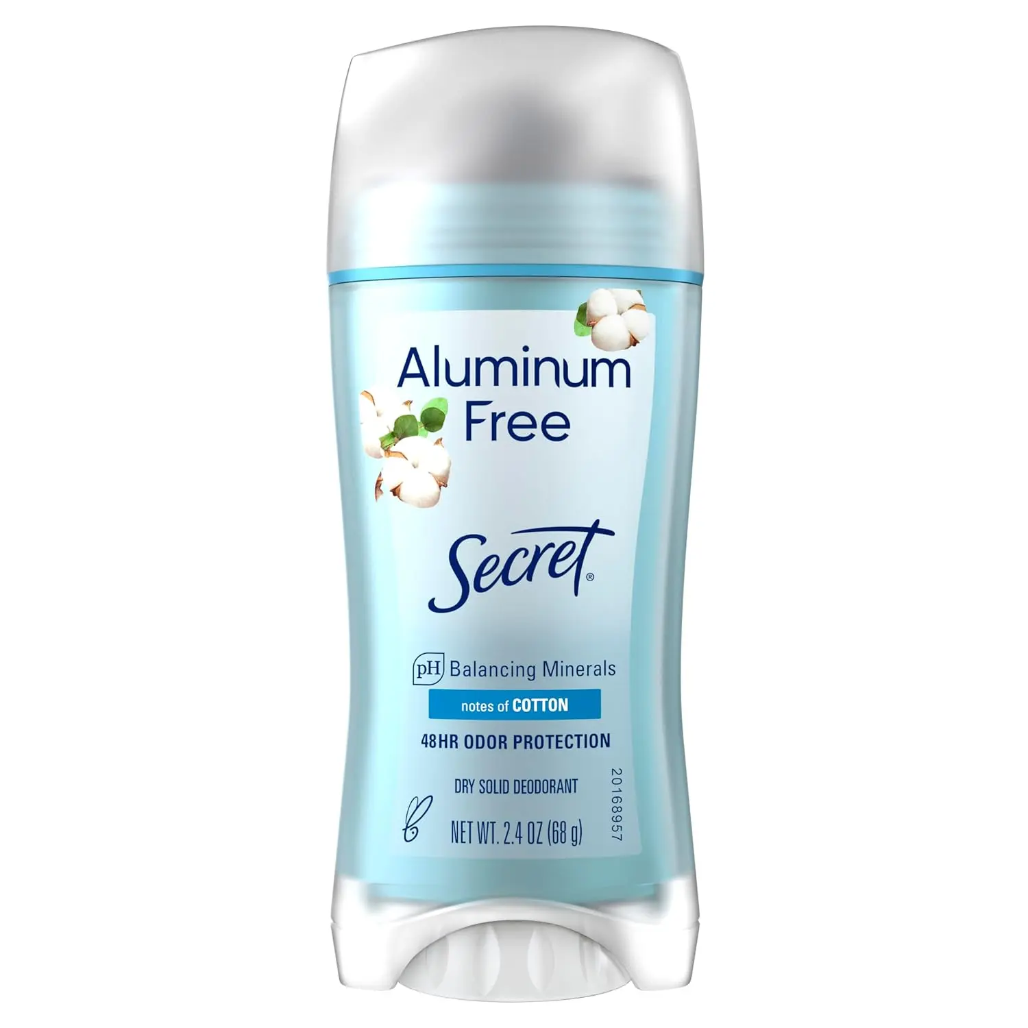 Secret Aluminum-Free Women's Scented Deodorant Stick, 48hr Odor Protection, Gentle Body & Underarm Care, pH-Balancing Minerals, Fragranced Dry Cotton Scent, Paraben-Dye-Talc-Baking Soda-Free, 2.4 oz, Fragrance, Body Care, Aluminum‑Free Care