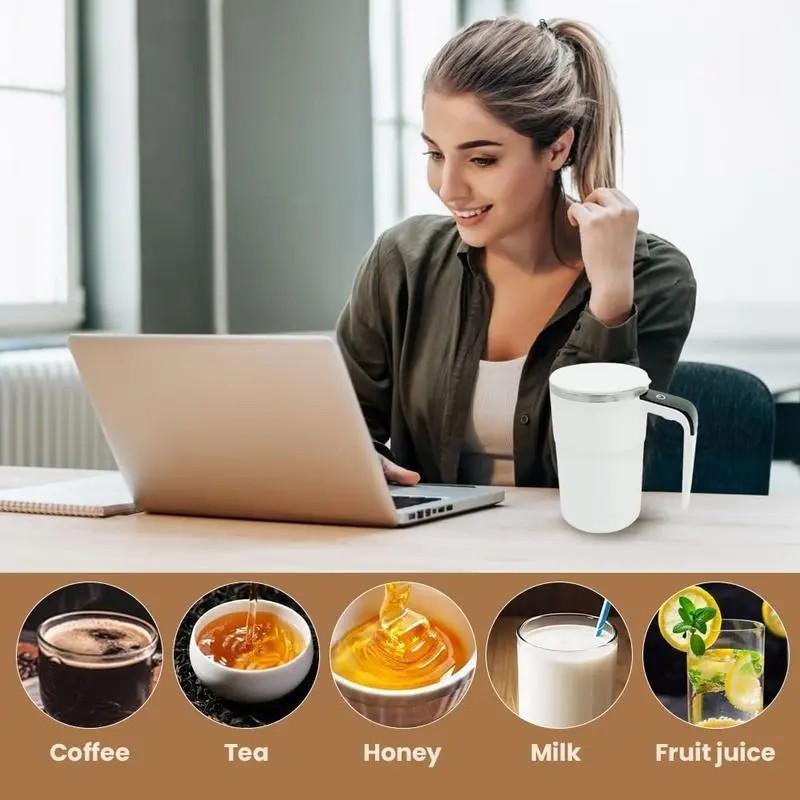 Electric Self-stirring Coffee Mug with Magnetic Stirring Cup Rechargeable Automatic Mixing Cup w/LCD Thermometer for Milk Cocoa at Office Kitchen Travel Drinkware Tumbler