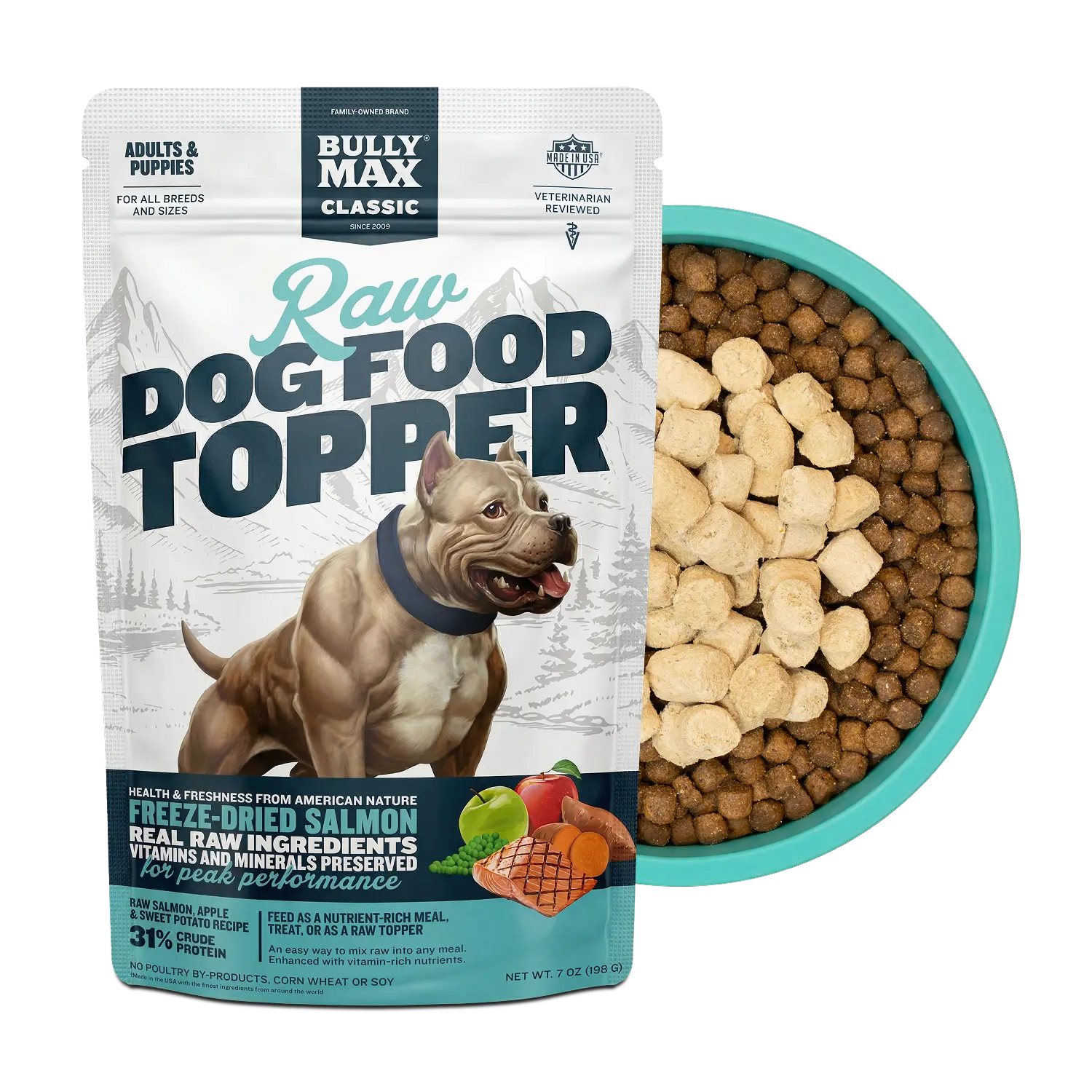 Bully Max Freeze-Dried Raw Salmon Dog Food Toppers - Real Salmon, Protein-Packed with Fruits & Vegetables, Nutrition Boost Meal Enhancers with Vitamins & Minerals for Healthy Coat