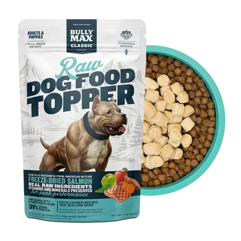 Bully Max Freeze-Dried Raw Salmon Dog Food Topper - Real Salmon, Protein-Packed Enhancer with Fruits, Vegetables, Sunflower Seeds + Chia Goodness, 12-Month Shelf Life, Vitamin & Mineral Mix, Optional Rehydration, All-Ages Support