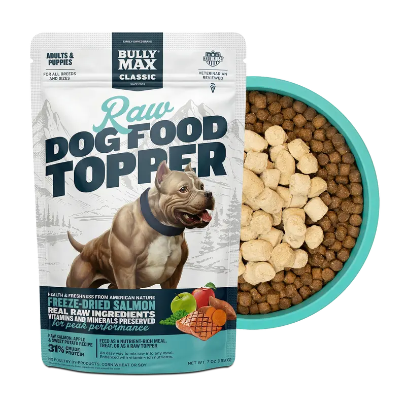 Bully Max Freeze-Dried Raw Salmon Dog Food Topper - Real Salmon, Protein-Packed Enhancer with Fruits, Vegetables, Sunflower Seeds + Chia Goodness, 12-Month Shelf Life, Vitamin & Mineral Mix, Optional Rehydration, All-Ages Support