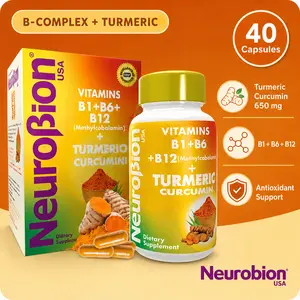 40 Capsules Neurobion Turmeric Curcumin 650 mg Herbal Supplement for Antioxidant Support, High Absorption Ultra Potent Turmeric Supplement Multivitamins Complex with B12
