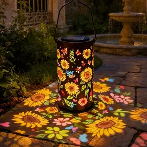 Colorful Sunflower Glow Solar Garden Lantern, Outdoor Waterproof Decorative Hanging Solar Lights, Metal Solar Powered Garden Decor for Patio, Yard, Gifts, Yard Lighting