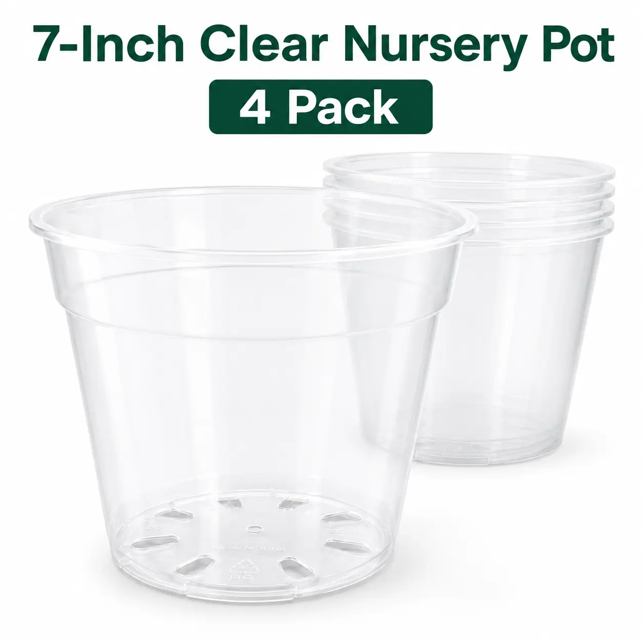 7-Inch Clear Plastic Flower Pots with Drainage Holes, 4-Pack Modern Garden Planters for Container Planting, Indoor Houseplant Repotting