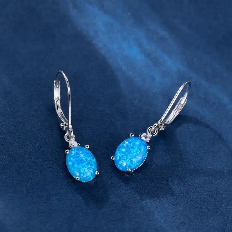 925 Sterling Silver Dangle Earrings: Multi Colors Inlaid Opal in Egg Shape for Daily Outfits and Party Décor