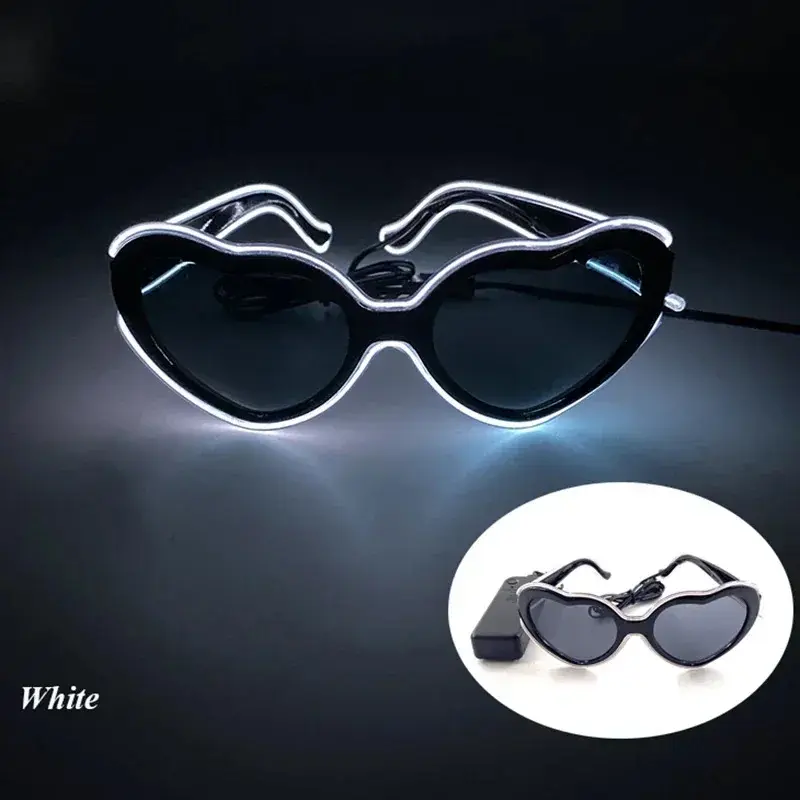 LED Just Married Heart Sunglasses, White Glow Party Glasses for Bridal Shower, Wedding Photo Props, Bride to Be Gift Glow In The Dark