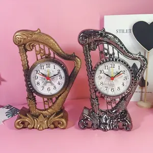 Vintage Harp Alarm Clock – European Style Musical Desk Clock with Sleep Timer, Floral Decorative Table Clock for Home & Office Decor