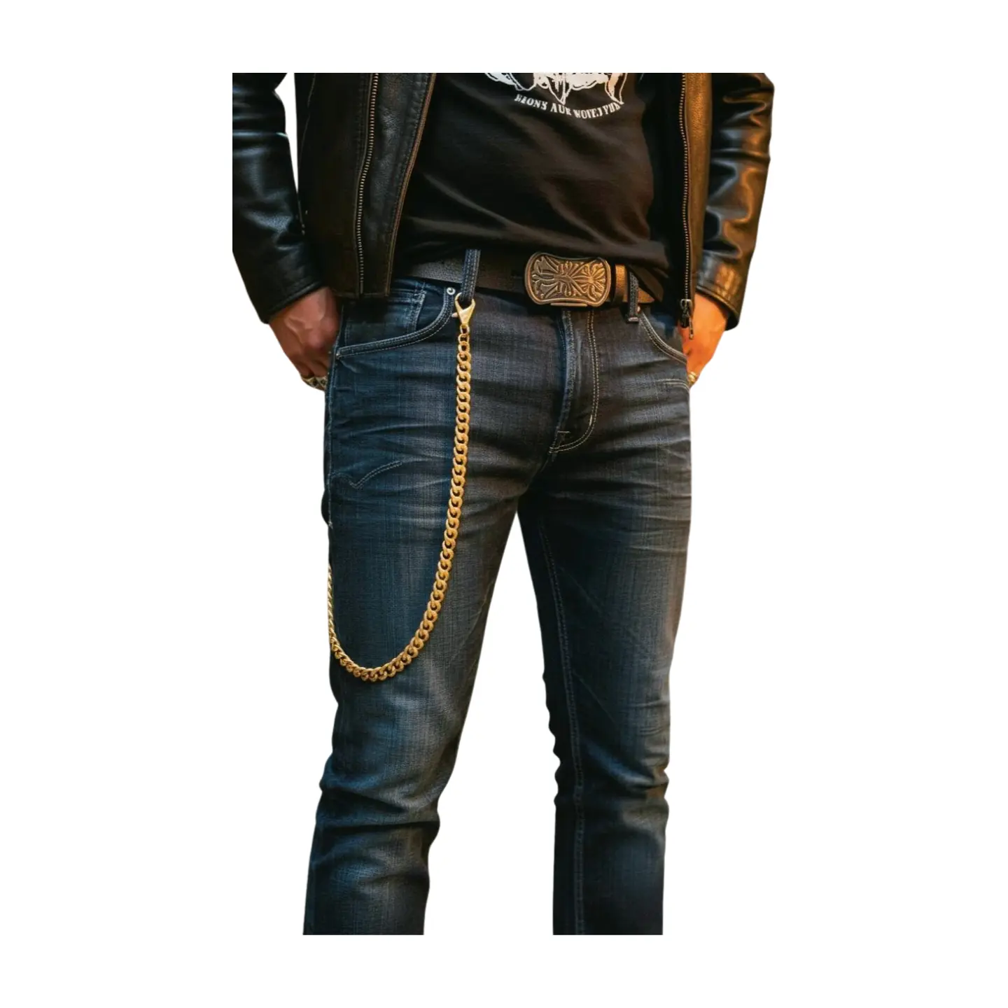Men's Fashion Long Strand Wallet Chain Gold Color Metal Strong Links Classic Western Style 33" Length Menswear Keychain