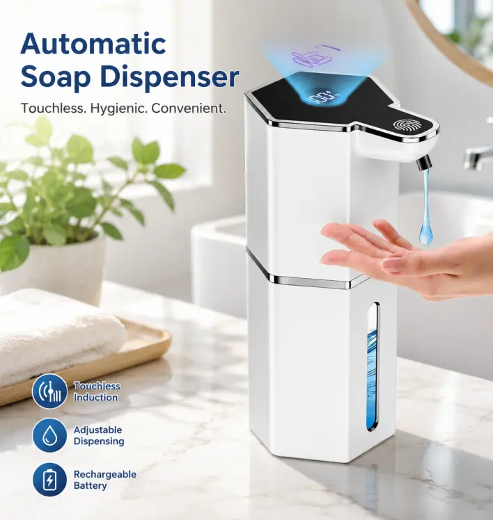 Automatic Touchless Foam Soap Pump Dispenser - USB-C Rechargeable, IPX5 Waterproof, Wall-Mounted, Portable Digital Design, for Bathroom & Kitchen, Father’s Day Gift (Specialty Kitchen Utensil)
