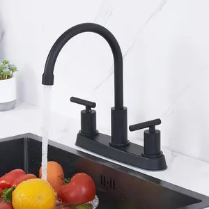 Kitchen Sink Faucet 3-Hole 2-Handle Kitchen Faucet for RV Camper Laundry Utility Bar Sinks,High Arc 360° Rotating Spout Matte Black/Brushed Nickel