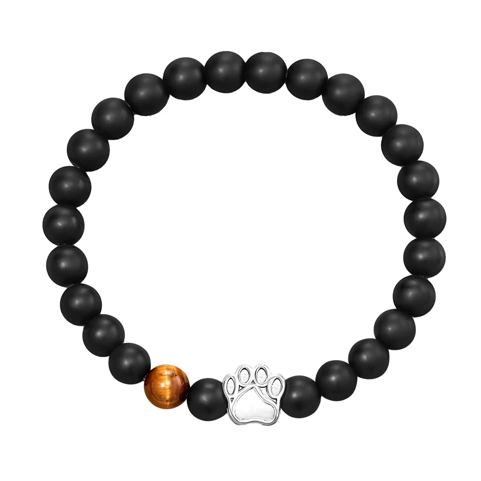 OIDEA Natural Frosted Stone Beaded Bracelet for Women with Alloy Paw Charm, Stretch Band for a Lightweight Fit, 0.31"-0.33" Beads, Animal