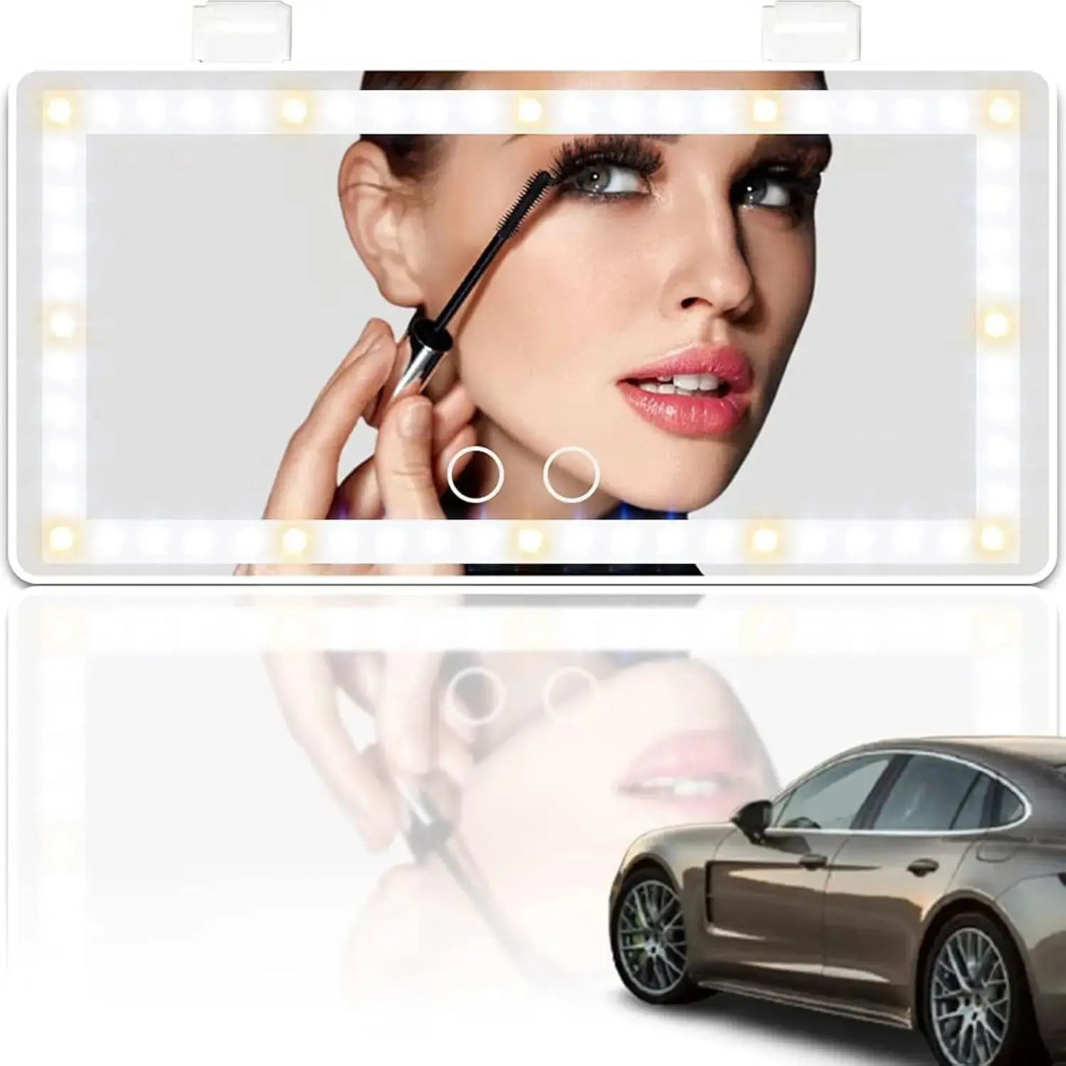 Car sun visor vanity mirror with 3-color touch LED lights, dimmable, built-in rechargeable design, car interior accessory. Ideal gift for girls, girlfriends, and mothers