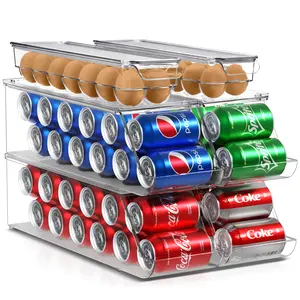 Organize Your Fridge with Sorbus Can and Egg Holder, 4 Stackable Can Dispenser Racks and 2 Egg Holders with Lid Plastic Set Slide