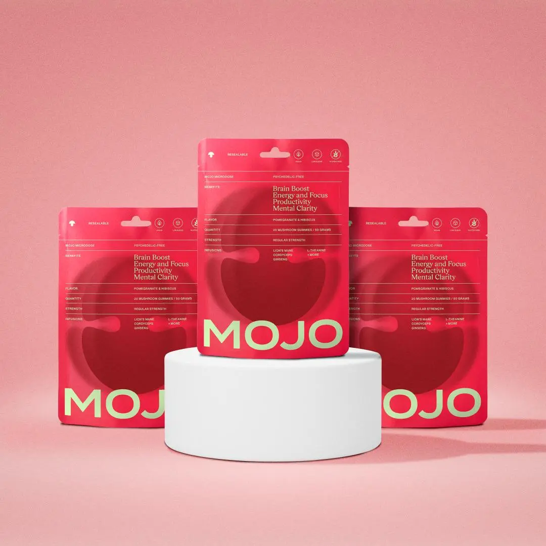 MOJO Brain Boost Energy & Focus Gummy - Pomegranate Hibiscus - Vegan 60 Count (Pack of 3)) Healthcare Fitness Adaptogen Nootropic Mushroom Gummies
