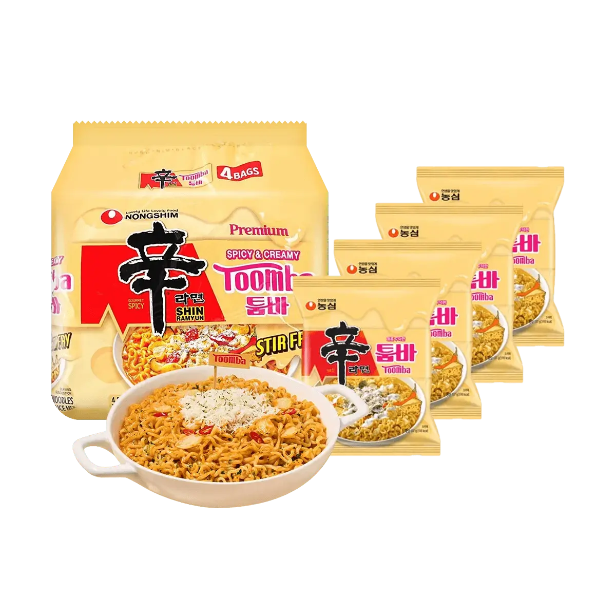 Nongshim Shin Ramyun Toomba – Spicy & Creamy Stir-Fry Instant Ramen Noodles, 4.83oz, 4 Packs