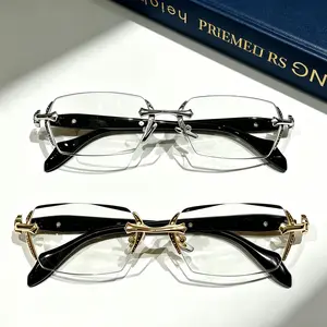 Rimless high quality eyewear, frameless HD vision glasses with clear lenses and diamond-cut edges, stainless steel fashion temple decor, lightweight unisex adults' accessories for computer and daily use, perfect Mother’s Day gift, men’s gifts, TikTokShop.