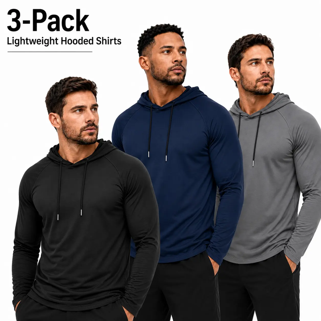 3 Pieces Men's Hooded Sweatshirt Long Sleeve Pullover Casual Fashion Warm Comfortable Breathable Fabric Suitable for Casual Outings Outdoor Sports Valentine's Day Gift