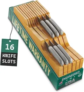 Bellemain 100% Pure Bamboo in Drawer Knife Block | 16 Knife Slots Knife Drawer Organizer | Store Knives Safely with The Blades Down | Storage Solution for Your Kitchen | Knife Organizer Drawer Insert