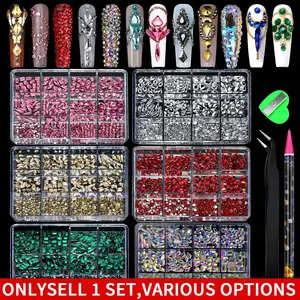 12-grid box of colorful shiny flat-bottom nail rhinestones, shiny nail DIY decoration supplies, Diy Nail Art, can also be used for facial decoration, Diy Bedazzling Rhinestones