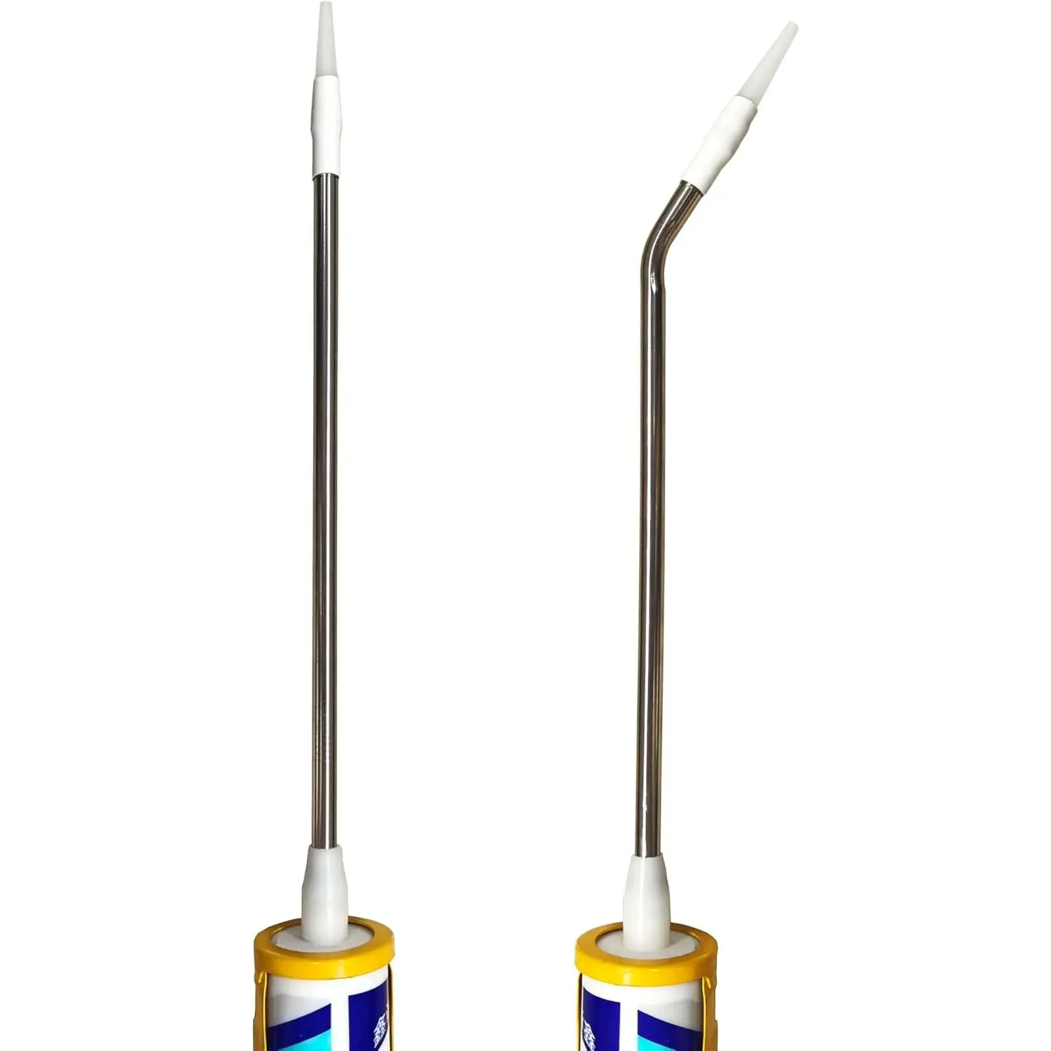 Professional Caulking Gun Nozzle Extensions, 2-Piece Stainless Steel Set with Straight & Curved 0.79-Inch Diameter Tips, 14.57 in Length for Controlled & Accurate Dispensing, Extended Reach Sealant Application, DIY Use, 14.57 Inches