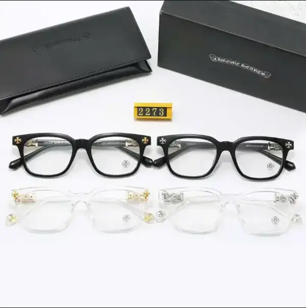 Unisex High-End Chrome Hearts Square Eyeglass Frames, Luxury Black-Gold Cross Detail Optical Frames, Premium Designer Non-Prescription Glasses with Leather Case