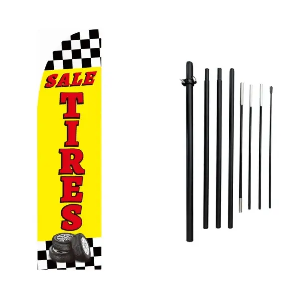1pc Tires Shop Feather Flag with Pole 11ft New and Use Tires Flags for Businesses Outdoor Advertising Banner Sign to Sale Tyre Signs Supplies