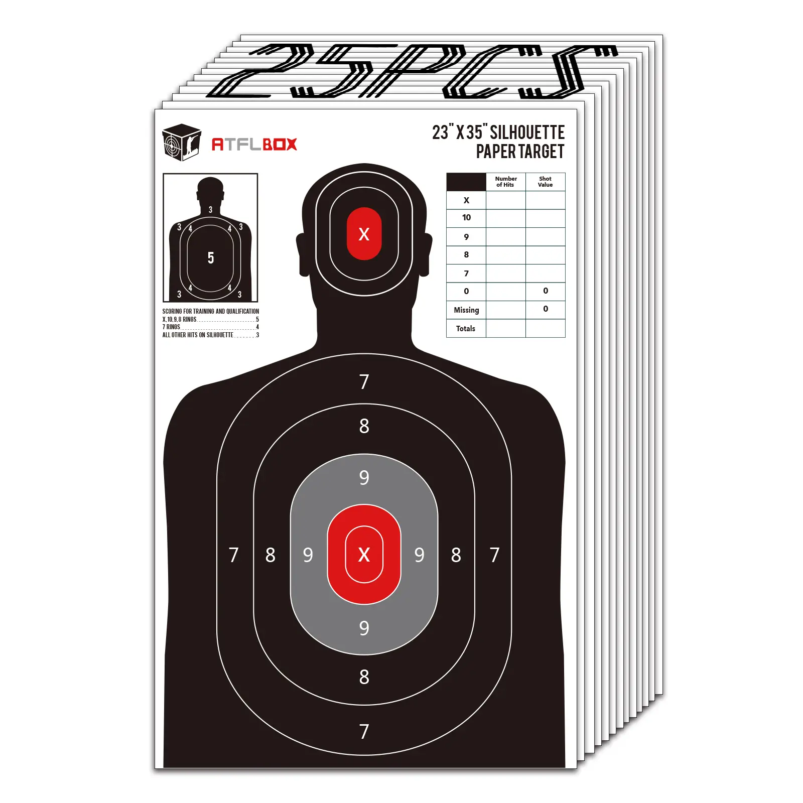 ATFLBOX Silhouette Paper Shooting Targets, 25 Sheets, 23x35 Inch with Zones for Indoor/Outdoor Range and Hunting Practice, Target, Silhouette Zones, Detailed Patterns, All Levels, Detailed Silhouettes