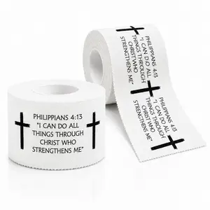 1 roll Christian Athletic Tape 2IN X 23FT Cotton Zinc Oxide White Athletic Tape, Cross Athletic Wristband for Tennis, Religious Bible Verse Athletic Tape, Christian Gift for Men and Women