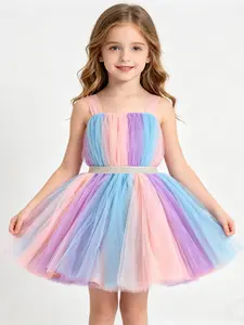 Girls Rainbow Tulle Tutu Skirt, Pastel Colorful Layered Mesh Ballet Skirt, Cute Slim-Fitting A-Type Skirt for Toddlers, All Seasons, Baby Girl Clothes