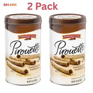 (2 Pack) Pirouette Cookies, Chocolate Hazelnut Créme Filled Wafers, 13.5 oz Tin