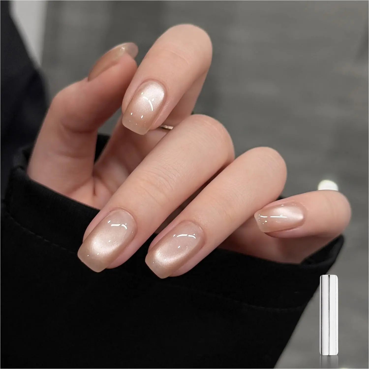 Nude Glassy Cat Eye Gel Nail Polish, 16ml Glitter Holographic Nail Polish with Magnet, Reflective Translucent UV Gel, 3301 Ash Blonde