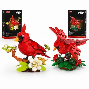 Red Cardinal Bird Building Blocks Set Flower Branch Display Model Nature Animal Construction Toy Creative Desk Decor Puzzle Kit for Teens Adults Bird Lovers Collectible Gift Home Office Decoration Stress Relief Craft Botanical Assembly Ornament DIY Builds